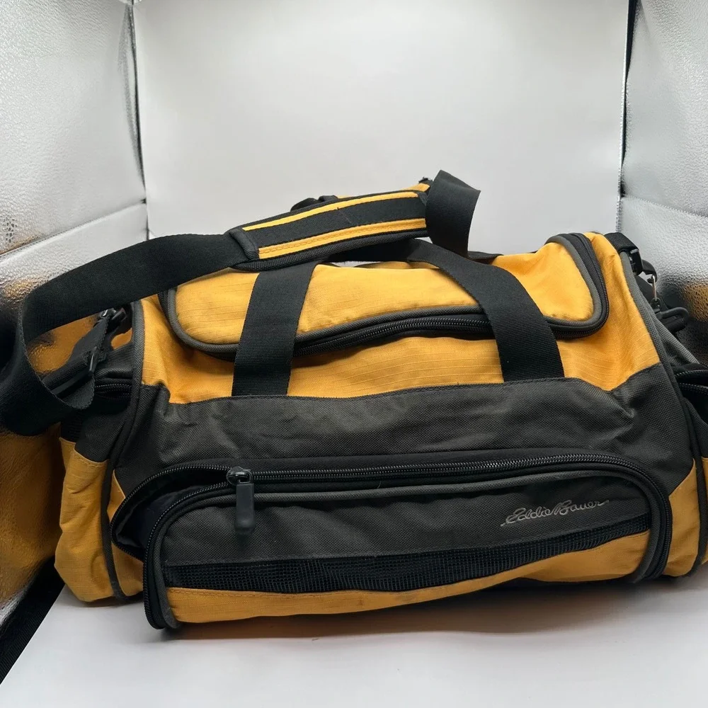 Eddie Bauer Yellow Ripstop Duffel Bag Travel Gym Weekend Carry On shoulder strap